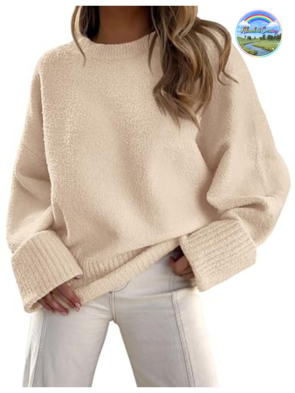 Oversized Fuzzy Crewneck Pullover Sweater Soft Knit Fall Winter